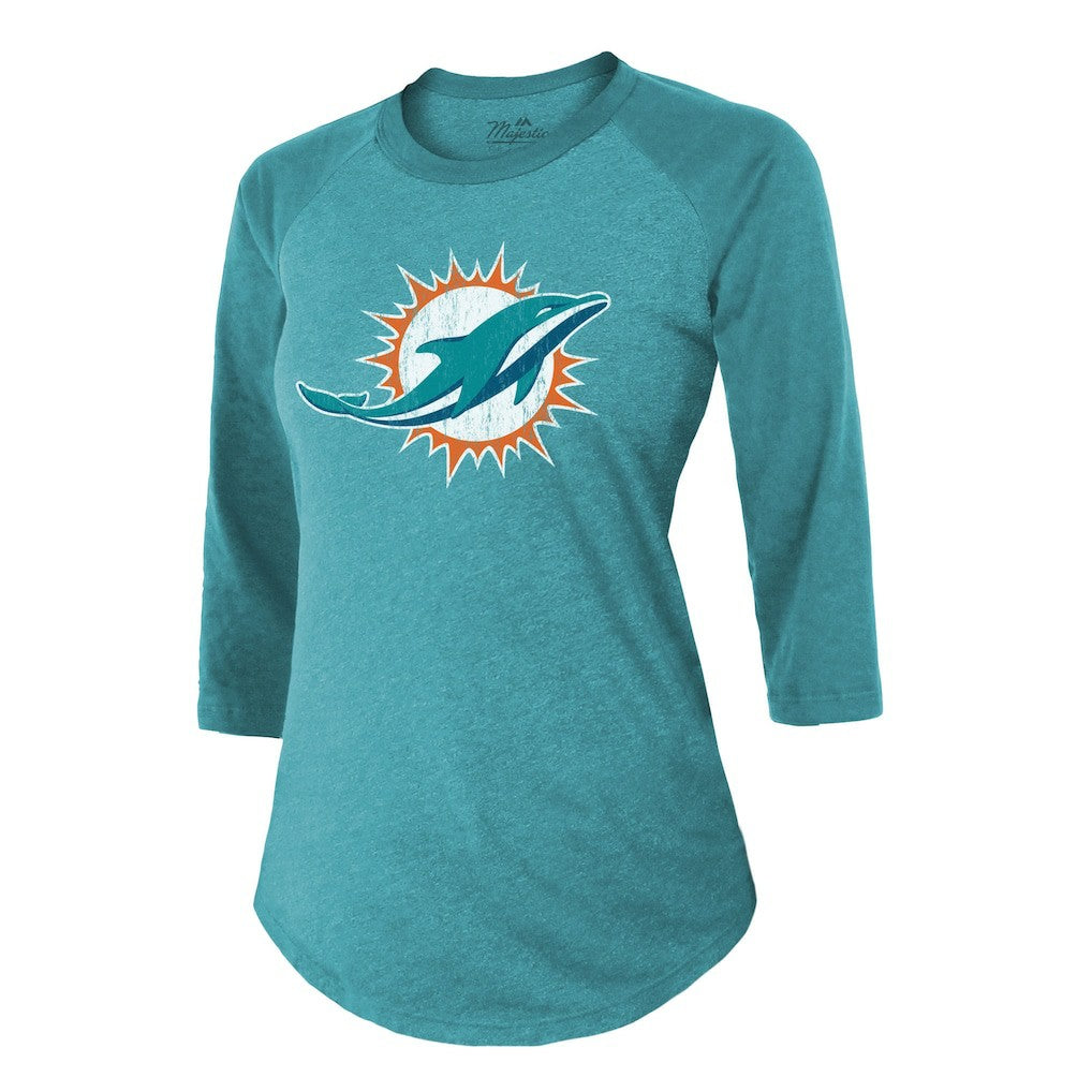 Tyreek Hill Miami Dolphins Majestic Threads Women's Name & Number Raglan 3/4 Sleeve T-Shirt Aqua
