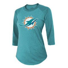 Tyreek Hill Miami Dolphins Majestic Threads Women's Name & Number Raglan 3/4 Sleeve T-Shirt Aqua