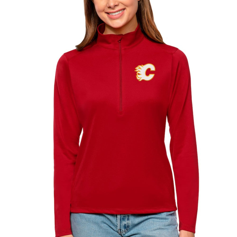 Calgary Flames Antigua Women's Tribute Quarter-Zip Pullover Top - Red - NHL 4807551
