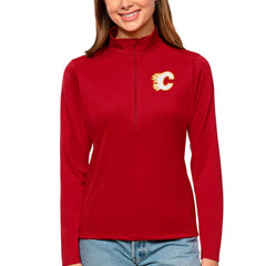 Calgary Flames Antigua Women's Tribute Quarter-Zip Pullover Top - Red - NHL 4807551