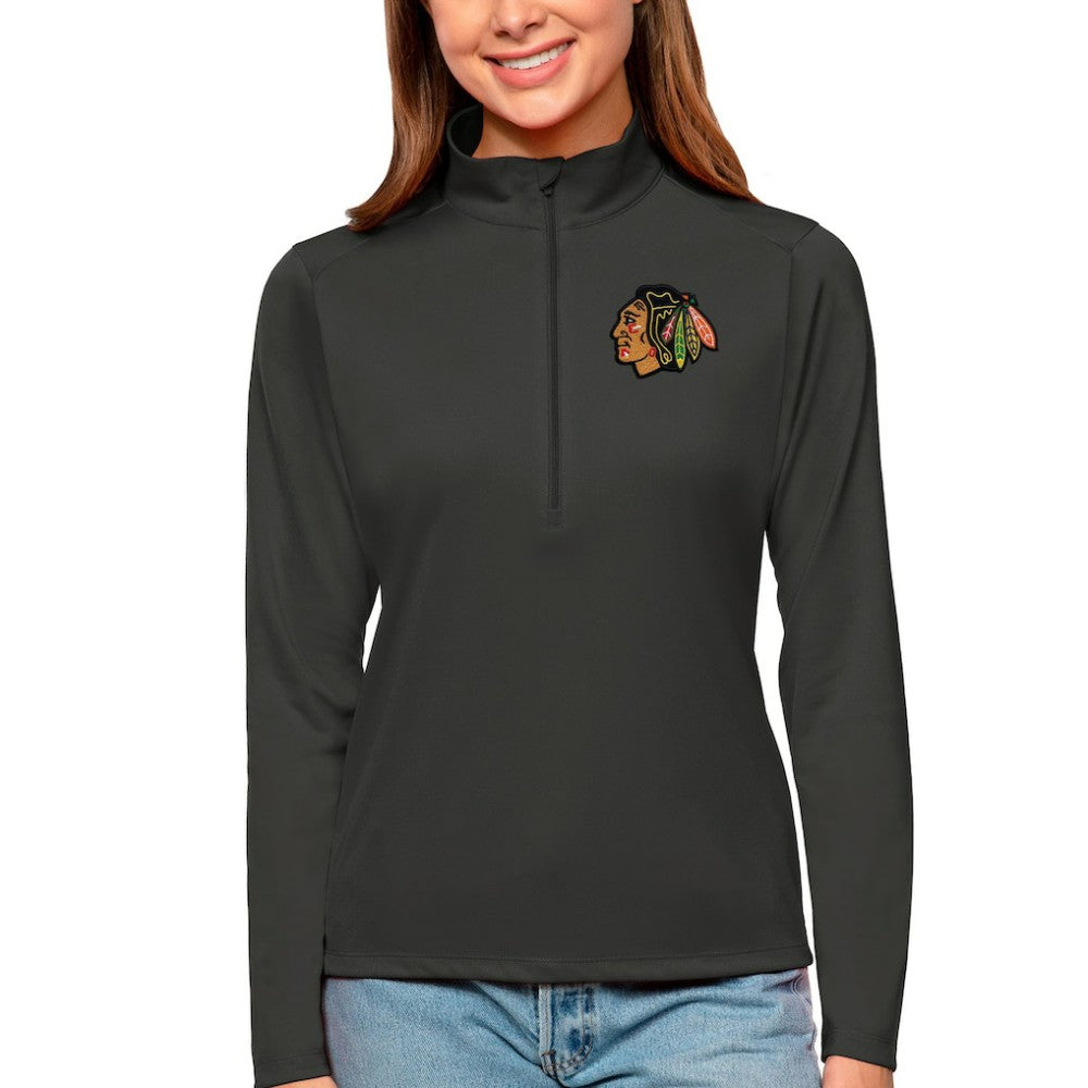 Chicago Blackhawks Antigua Women's Tribute Quarter-Zip Pullover Top - Charcoal - NHL 4807558