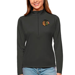 Chicago Blackhawks Antigua Women's Tribute Quarter-Zip Pullover Top - Charcoal - NHL 4807558
