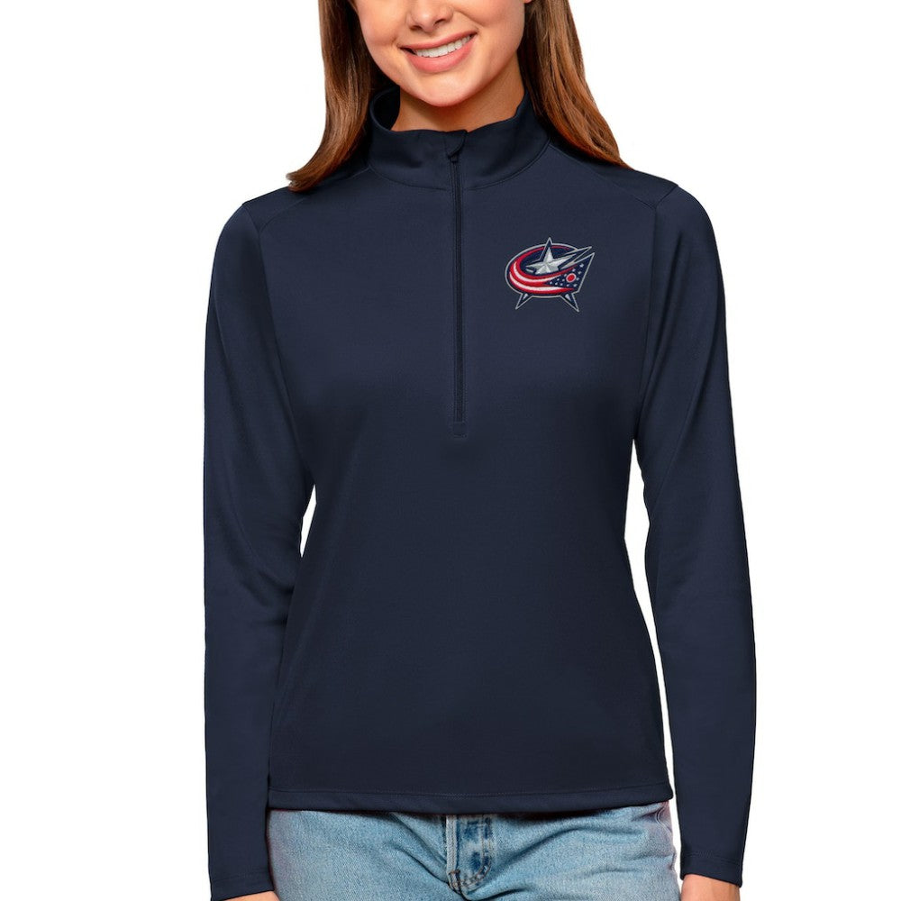 Columbus Blue Jackets Antigua Women's Tribute Quarter-Zip Pullover Top - Navy - NHL 4807568
