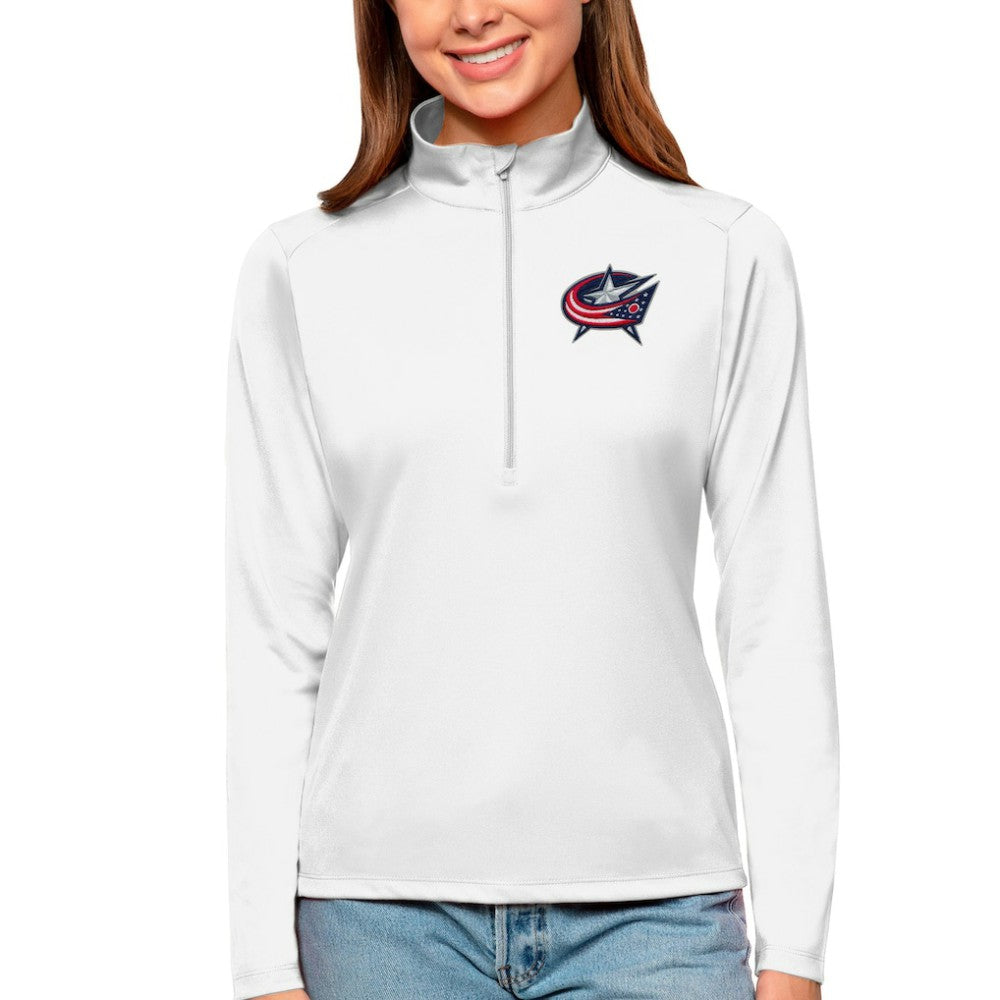 Columbus Blue Jackets Antigua Women's Tribute Quarter-Zip Pullover Top - White - NHL 4807570