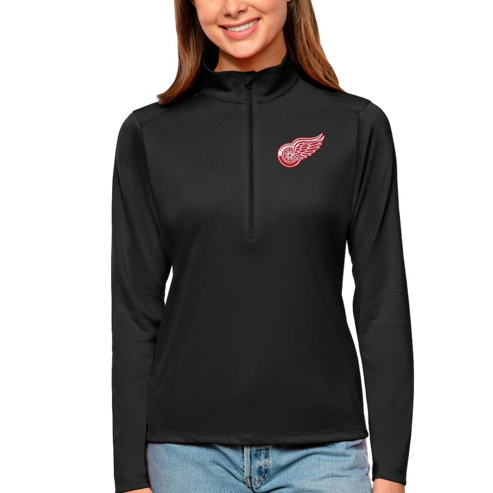 Detroit Red Wings Antigua Women's Tribute Quarter-Zip Pullover Top - Black - NHL 4807575
