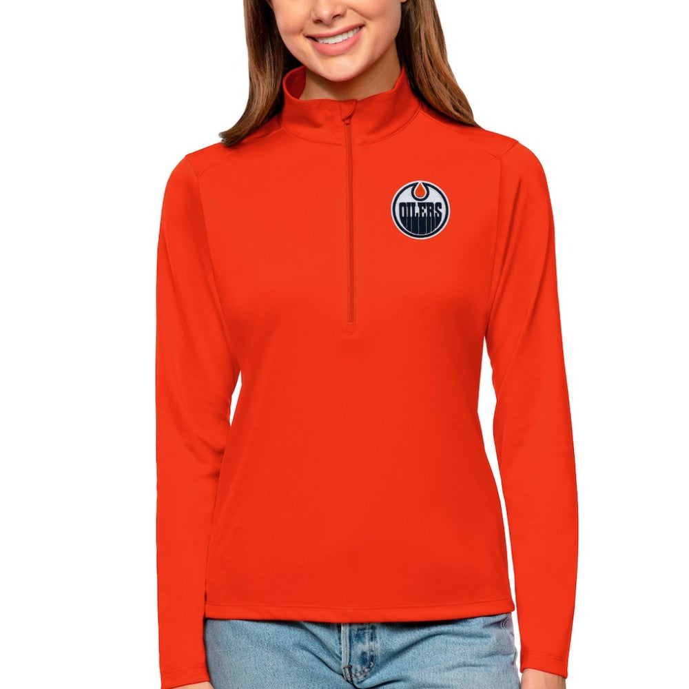 Edmonton Oilers Antigua Women's Tribute Quarter-Zip Pullover Top - Orange - NHL 4807582