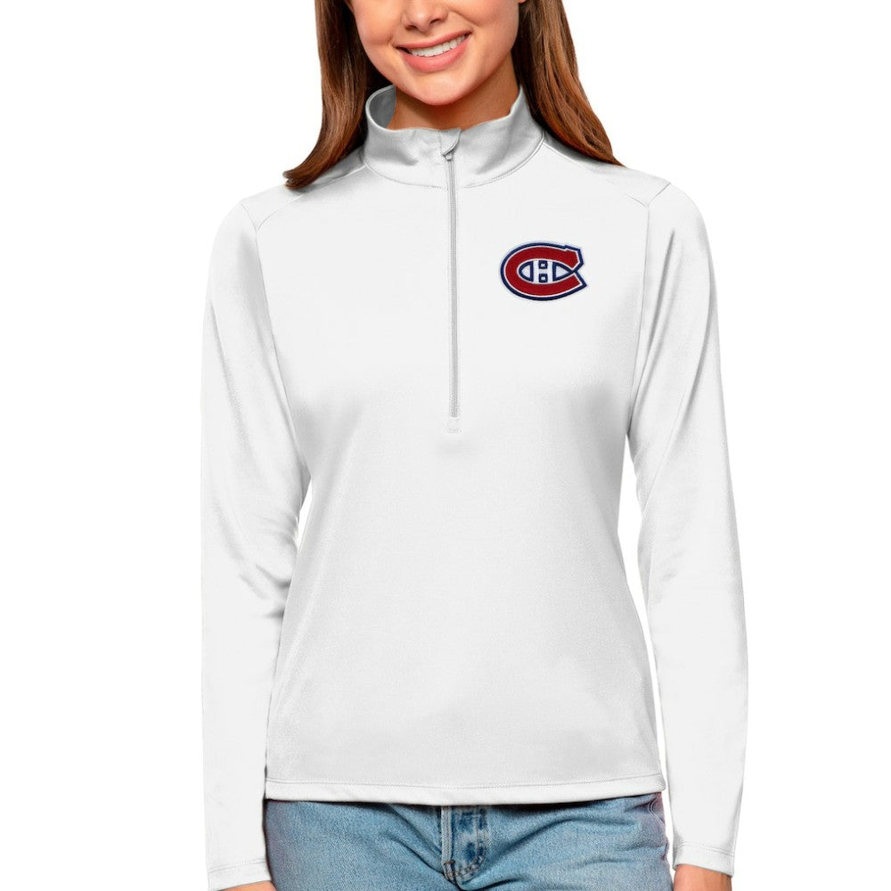Montreal Canadiens Antigua Women's Tribute Quarter-Zip Pullover Top - White - NHL 4807602