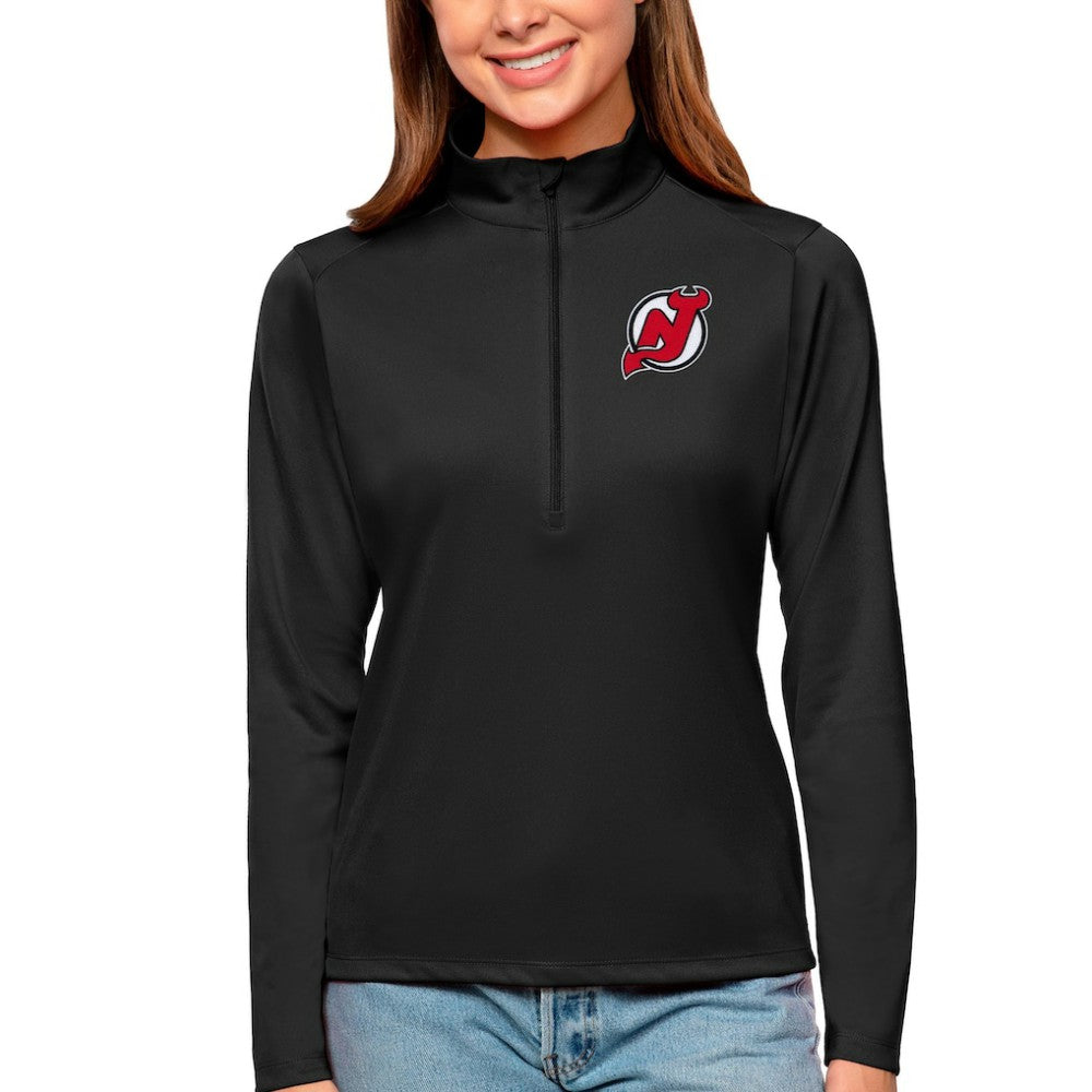 New Jersey Devils Antigua Women's Tribute Quarter-Zip Pullover Top - Black - NHL 4807607
