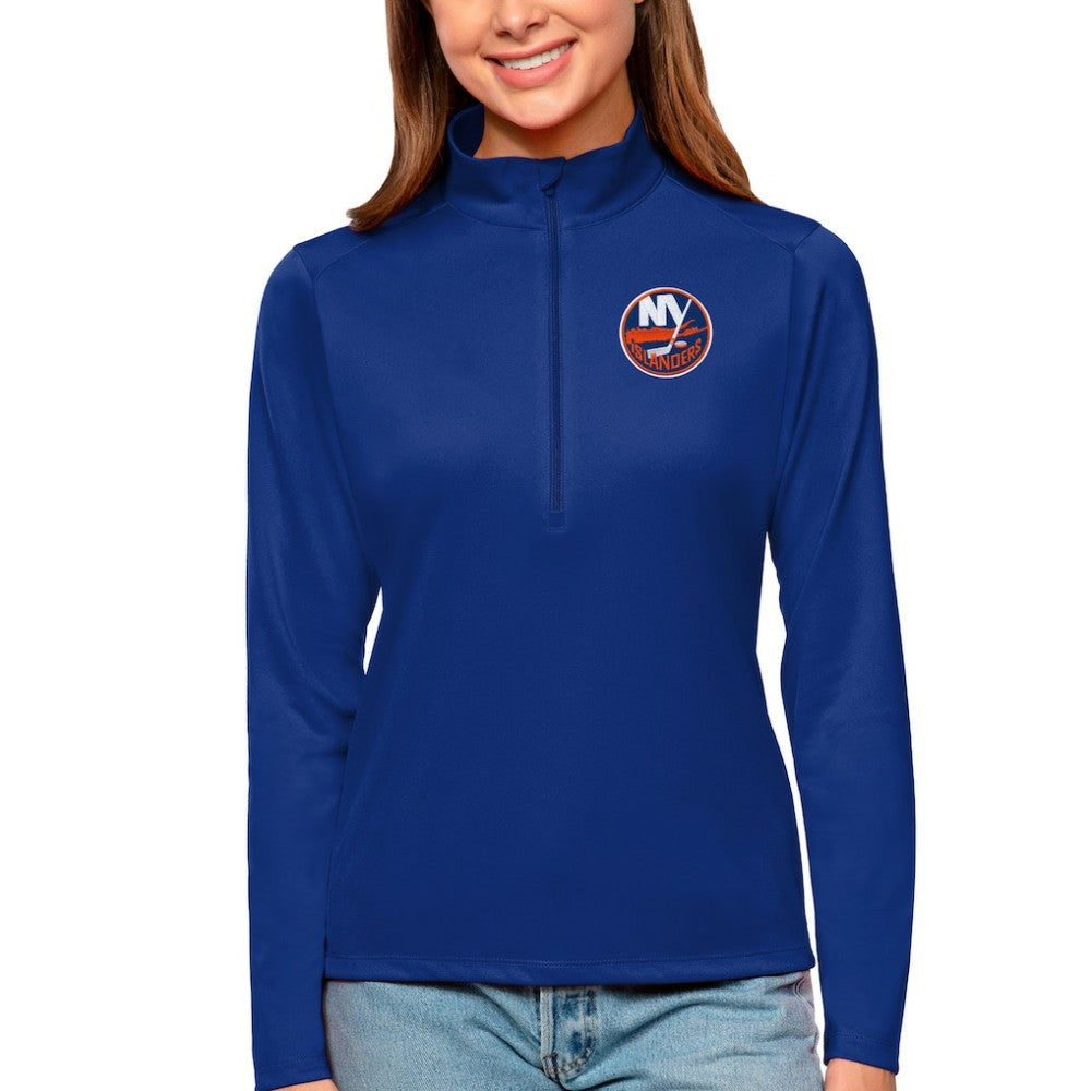 New York Islanders Antigua Women's Tribute Quarter-Zip Pullover Top - Royal - NHL 4807615