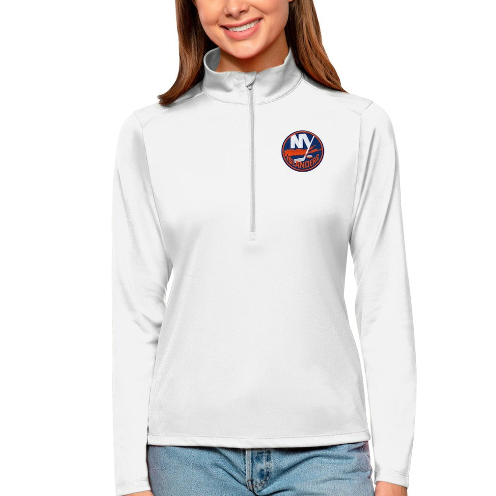 New York Islanders Antigua Women's Tribute Quarter-Zip Pullover Top - White - NHL 4807616