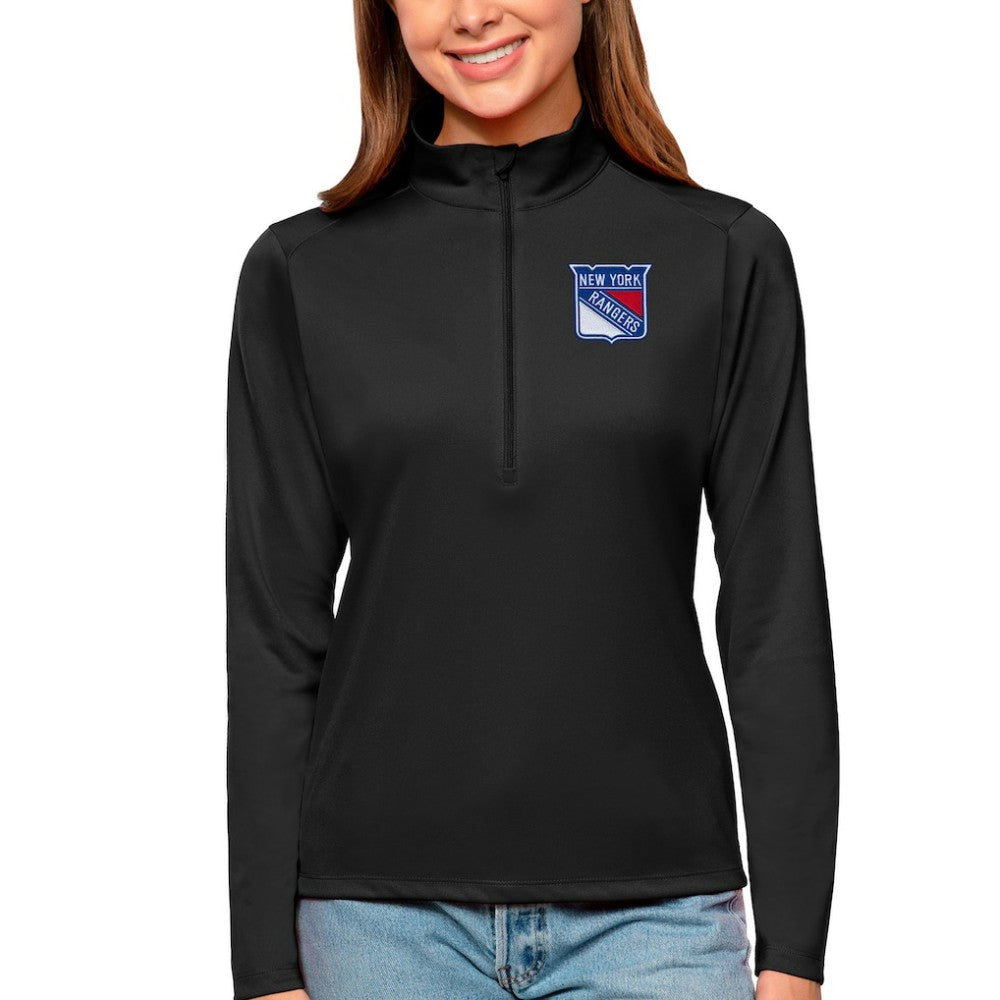 New York Rangers Antigua Women's Tribute Quarter-Zip Pullover Top - Black - NHL 4807617