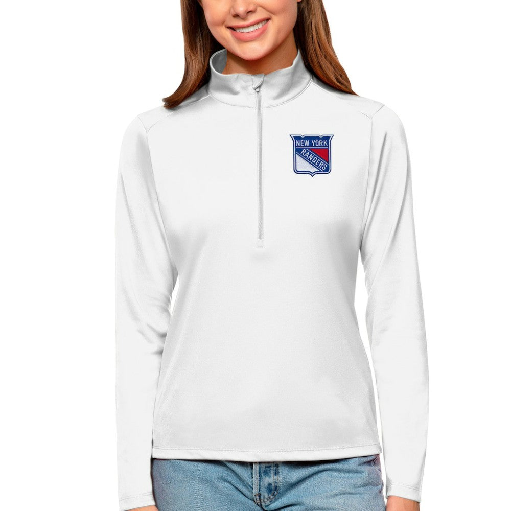New York Rangers Antigua Women's Tribute Quarter-Zip Pullover Top - White - NHL 4807622