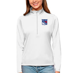 New York Rangers Antigua Women's Tribute Quarter-Zip Pullover Top - White - NHL 4807622