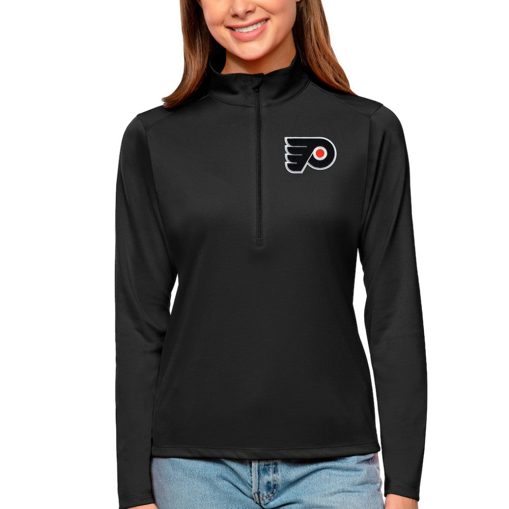 Philadelphia Flyers Antigua Women's Tribute Quarter-Zip Pullover Top - Black - NHL 4807627