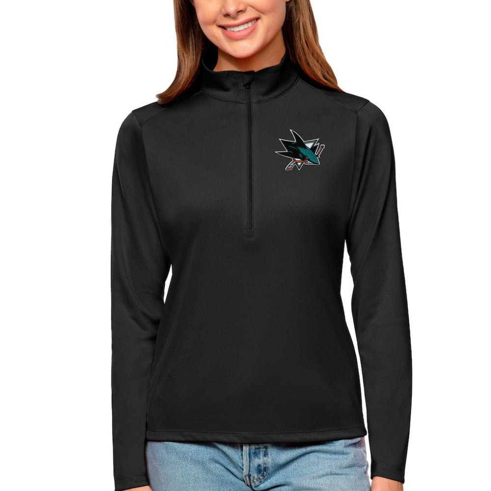 San Jose Sharks Antigua Women's Tribute Quarter-Zip Pullover Top - Black - NHL 4807634