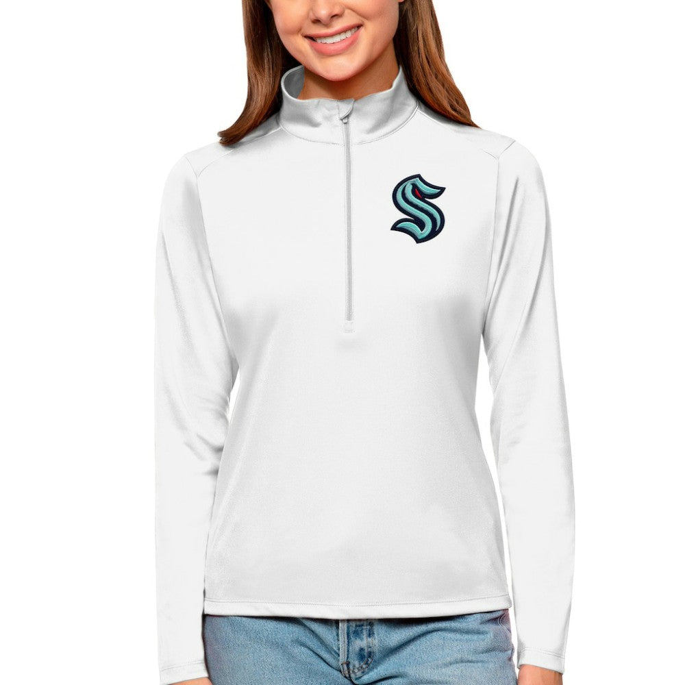 Seattle Kraken Antigua Women's Tribute Quarter-Zip Pullover Top - White - NHL 4807640