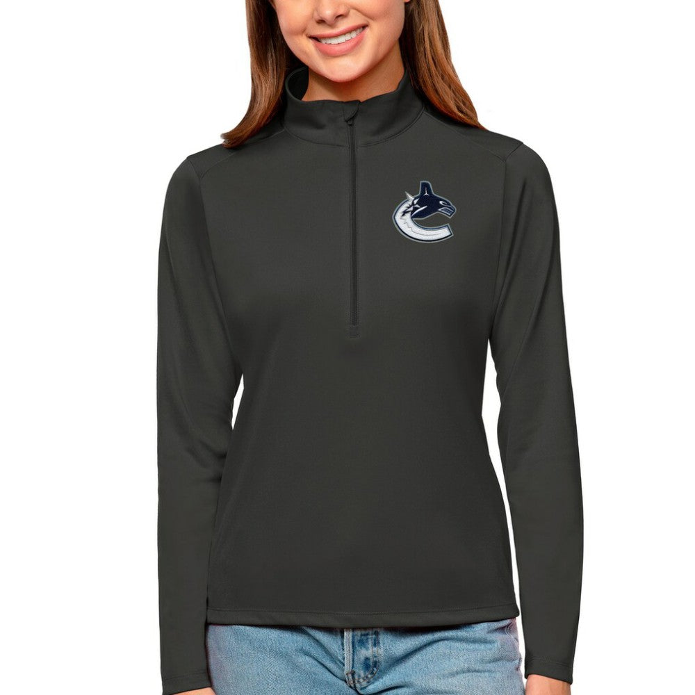 Vancouver Canucks Antigua Women's Tribute Quarter-Zip Pullover Top - Charcoal - NHL 4807657