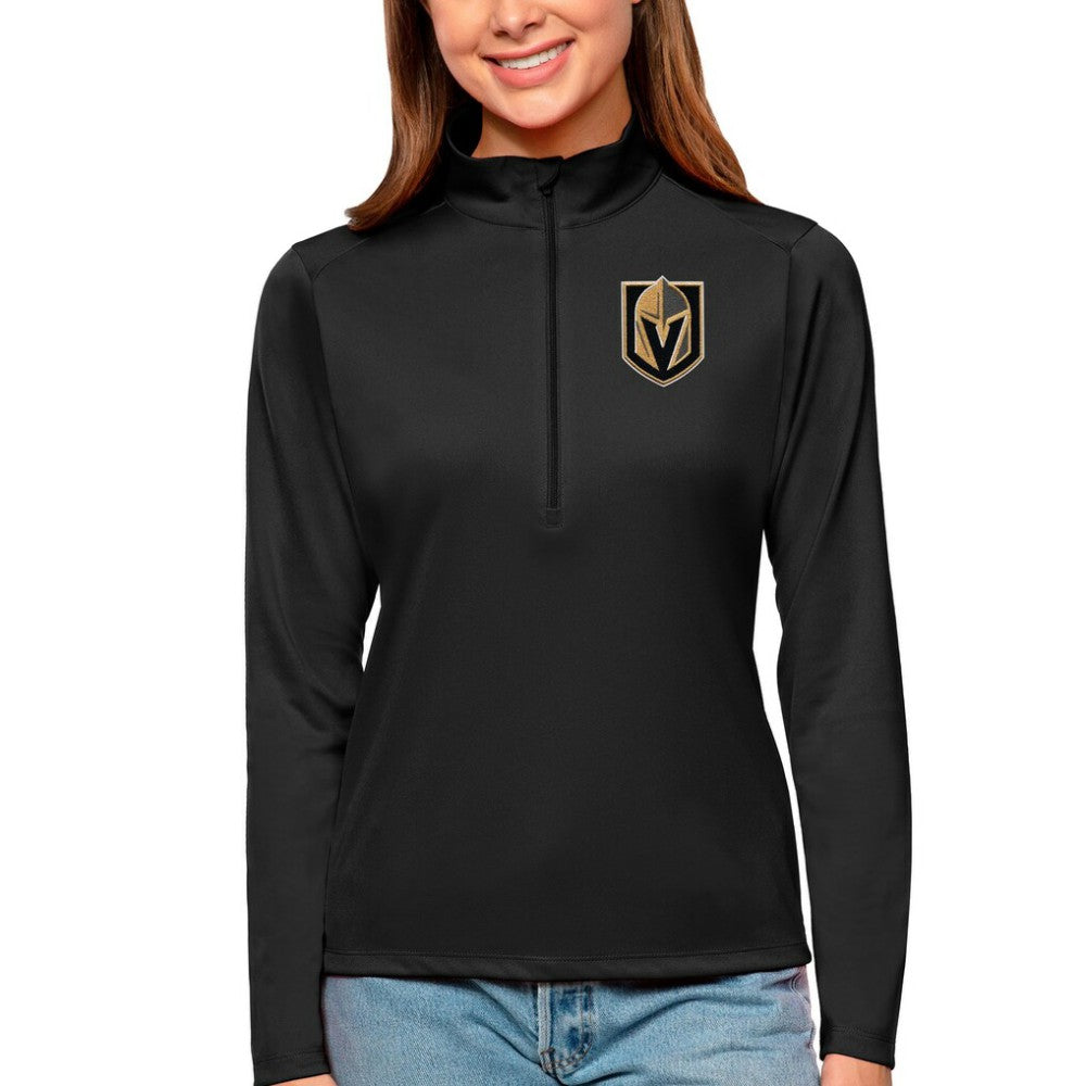 Vegas Golden Knights Antigua Women's Tribute Quarter-Zip Pullover Top - Black - NHL 4807660