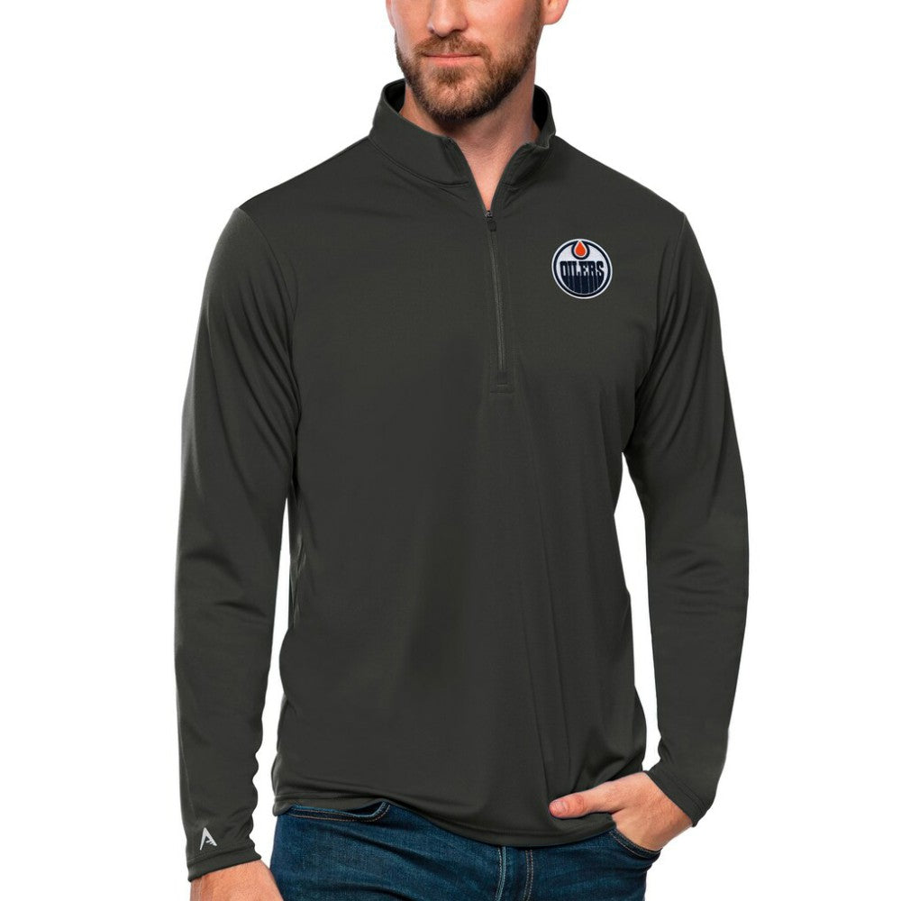 Edmonton Oilers Antigua Tribute Quarter-Zip Pullover Top - Charcoal - NHL 4809078