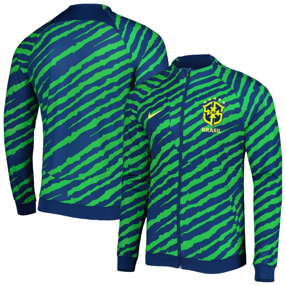 Brazil National Team 2022 Academy Pro Anthem Performance Raglan Full-Zip Jacket Blue/Green - Nike