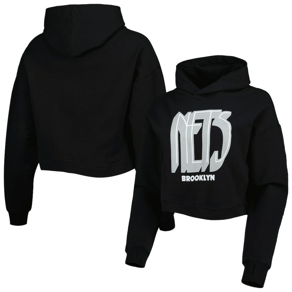 Brooklyn Nets Lusso Women's Layla World Tour Cropped Pullover Hoodie Black