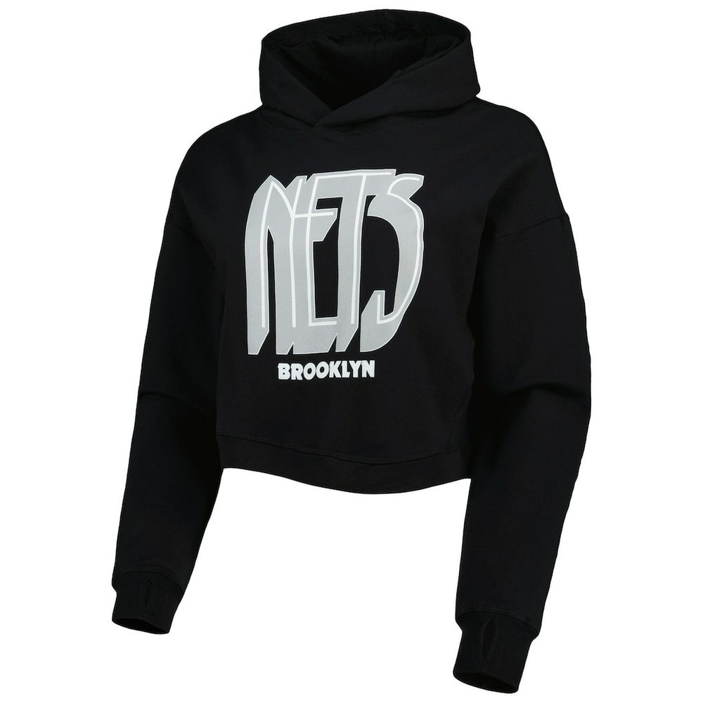 Brooklyn Nets Lusso Women's Layla World Tour Cropped Pullover Hoodie Black