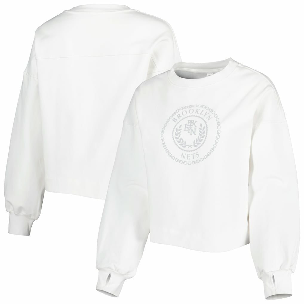 Brooklyn Nets Lusso Women's Lola Ball and Chain Pullover Sweatshirt White