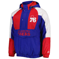 Philadelphia 76ers Starter Body Check Raglan Hoodie Half-Zip Jacket Royal