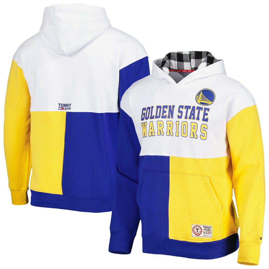 Golden State Warriors Tommy Jeans Andrew Split Pullover Hoodie White/Royal