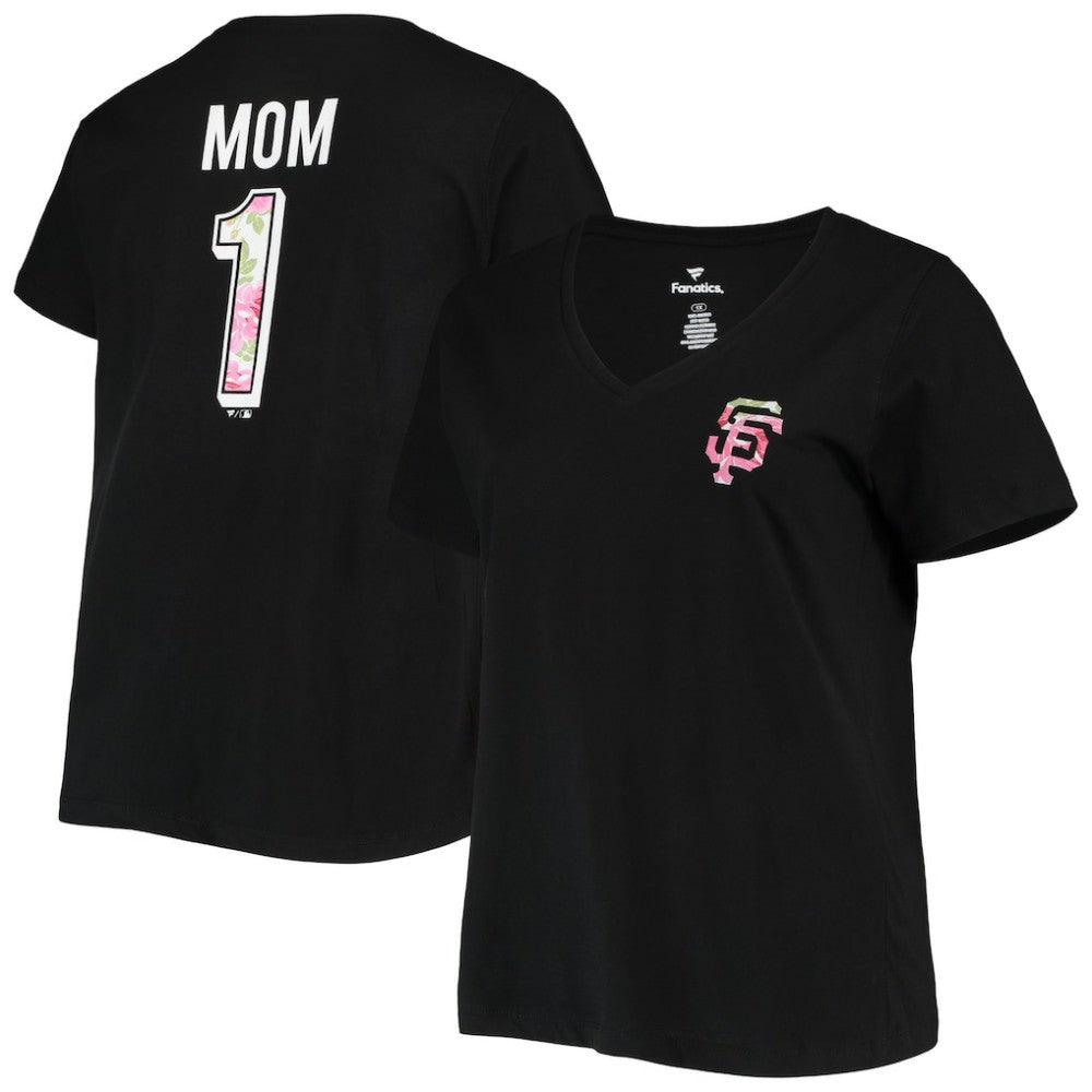 San Francisco Giants Women's Plus Size #1 Mom 2-Hit V-Neck T-Shirt - Black - MLB on Sale
