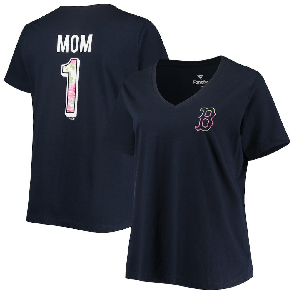 Boston Red Sox Women's Plus Size #1 Mom 2-Hit V-Neck T-Shirt - Navy - MLB Sale
