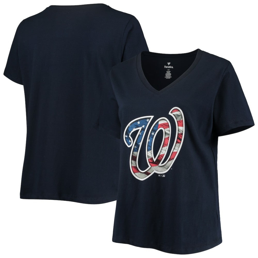 Washington Nationals Women's Plus Size Banner V-Neck T-Shirt - Navy - MLB Lifestyle