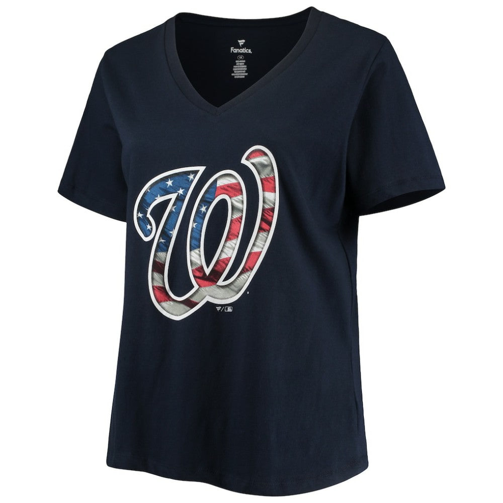 Washington Nationals Women's Plus Size Banner V-Neck T-Shirt - Navy - MLB Lifestyle