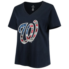 Washington Nationals Women's Plus Size Banner V-Neck T-Shirt - Navy - MLB Lifestyle