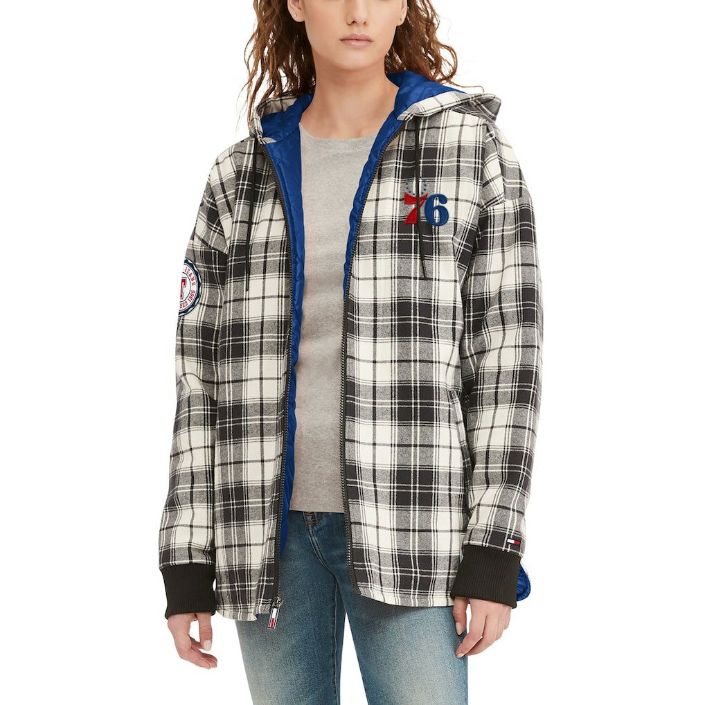 Philadelphia 76ers Tommy Jeans Women's Molly Flannel Full-Zip Hoodie Black/Cream
