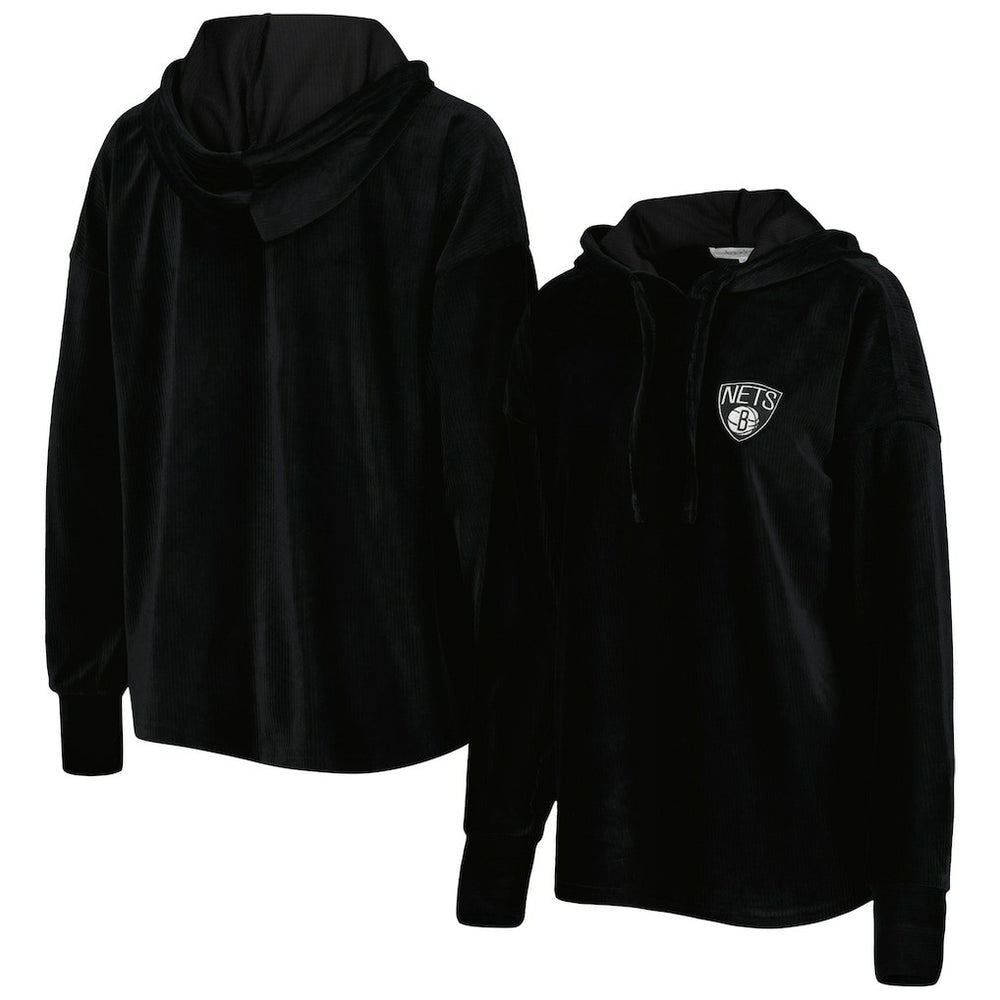 Brooklyn Nets Touch Women's End Line Velour Pullover Hoodie Black