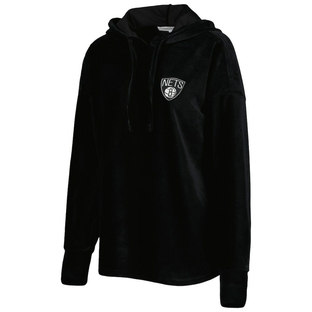 Brooklyn Nets Touch Women's End Line Velour Pullover Hoodie Black