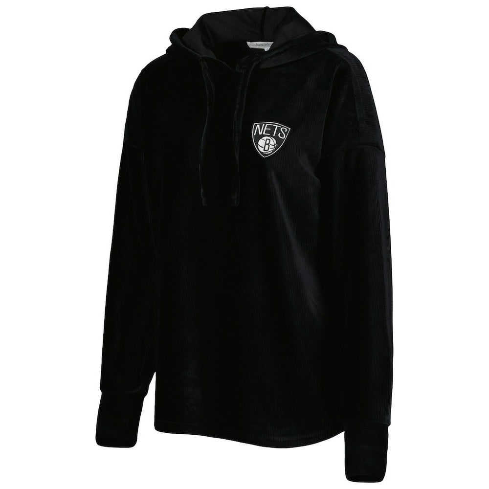Brooklyn Nets Touch Women's End Line Velour Pullover Hoodie Black