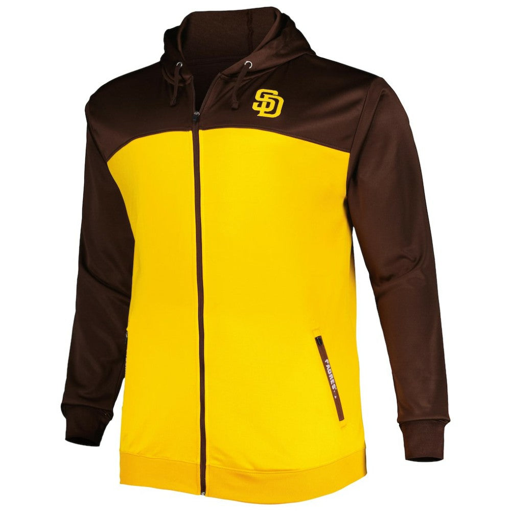 San Diego Padres Big & Tall Yoke Full-Zip Hoodie - Brown/Gold - MLB Discount