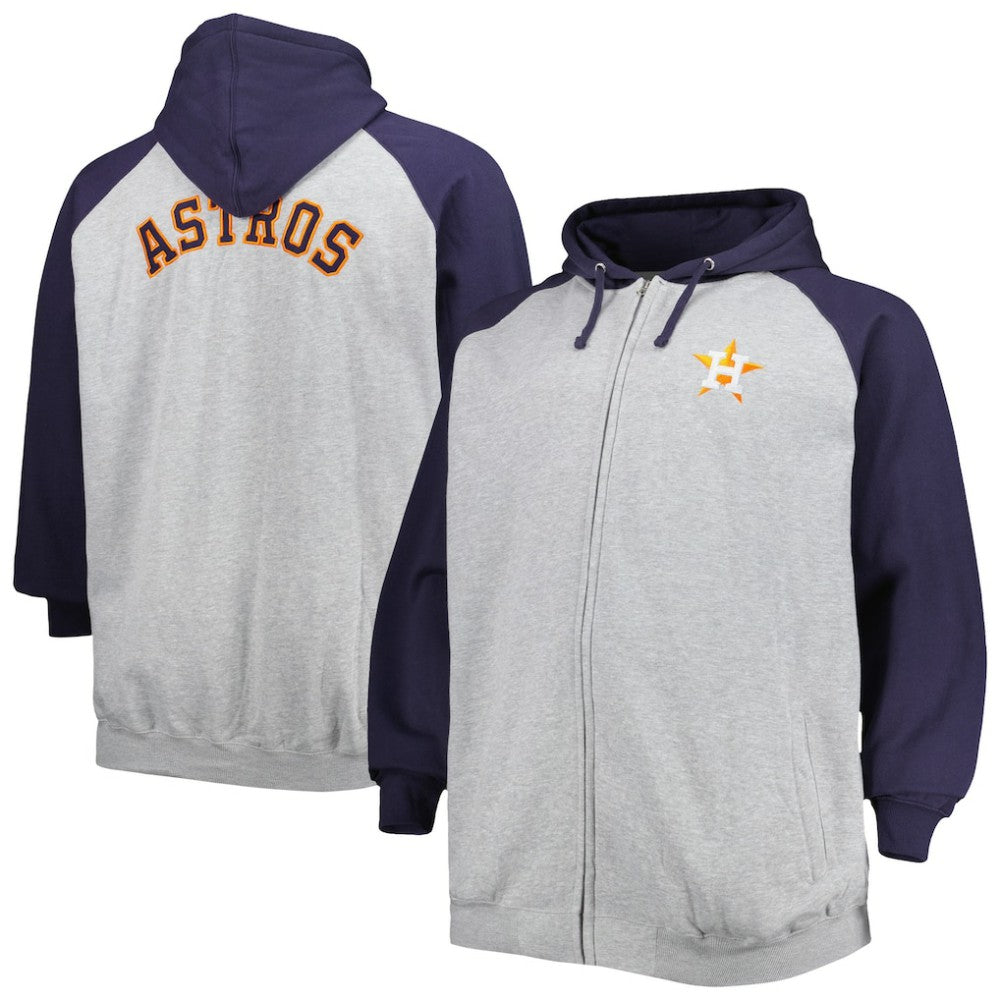 Houston Astros Big & Tall Raglan Full-Zip Hoodie - Heathered Gray/Navy - MLB Lifestyle