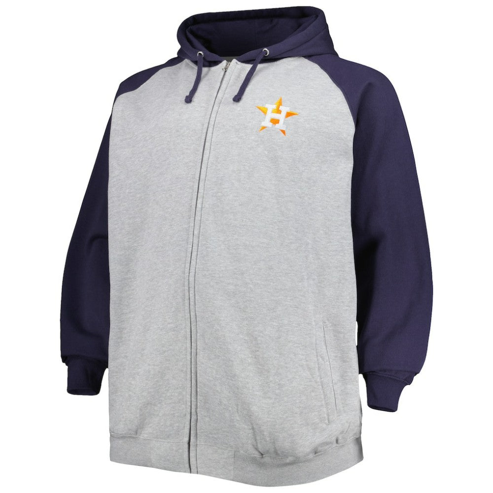 Houston Astros Big & Tall Raglan Full-Zip Hoodie - Heathered Gray/Navy - MLB Lifestyle