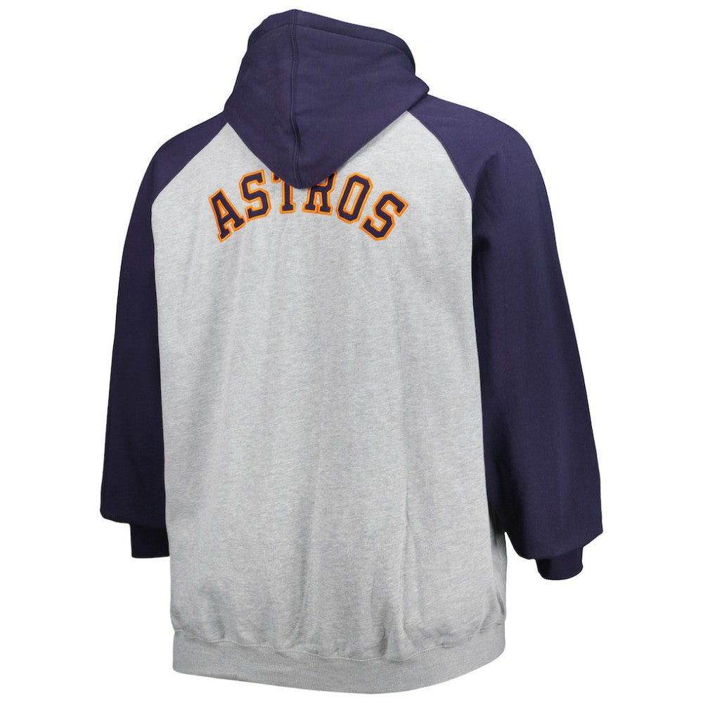 Houston Astros Big & Tall Raglan Full-Zip Hoodie - Heathered Gray/Navy - MLB Lifestyle