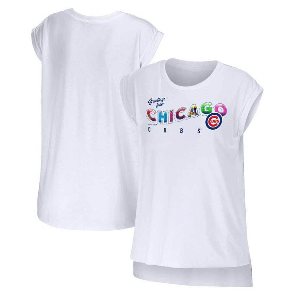 Chicago Cubs WEAR by Erin Andrews Women's Greetings From T-Shirt - White - MLB Sale