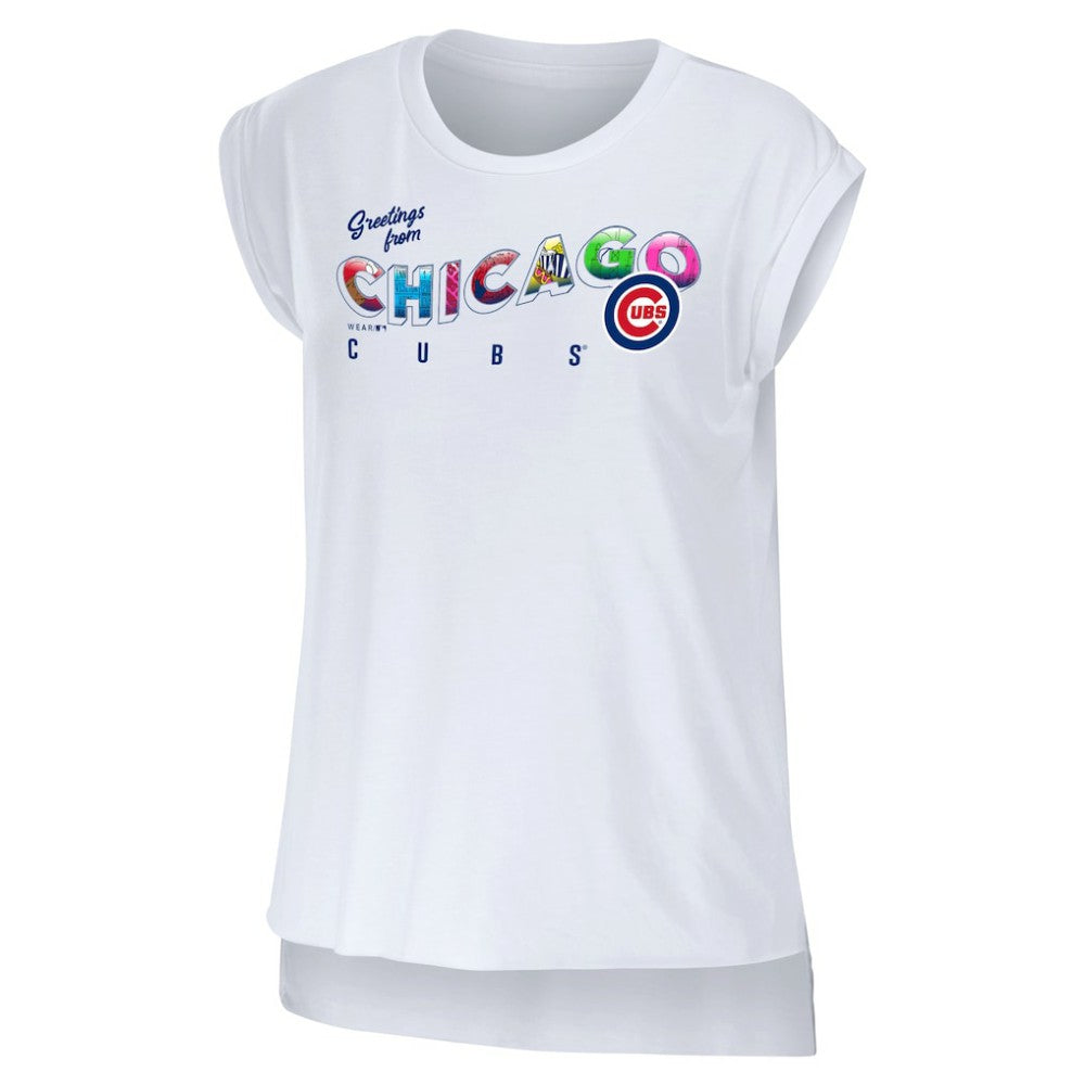 Chicago Cubs WEAR by Erin Andrews Women's Greetings From T-Shirt - White - MLB Sale