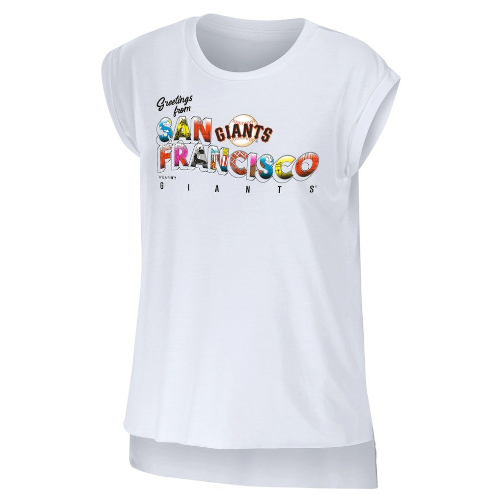 San Francisco Giants WEAR by Erin Andrews Women's Greetings From T-Shirt - White - MLB Sale