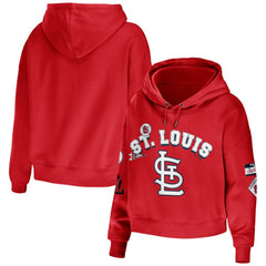 St. Louis Cardinals WEAR by Erin Andrews Women's Modest Patches Cropped Pullover Hoodie - Red - MLB on Sale