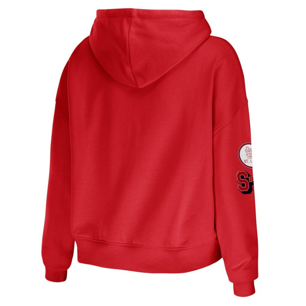 St. Louis Cardinals WEAR by Erin Andrews Women's Modest Patches Cropped Pullover Hoodie - Red - MLB on Sale