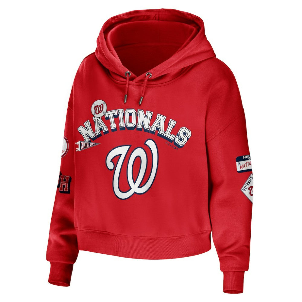 Washington Nationals WEAR by Erin Andrews Women's Modest Patches Cropped Pullover Hoodie - Red - MLB on Sale