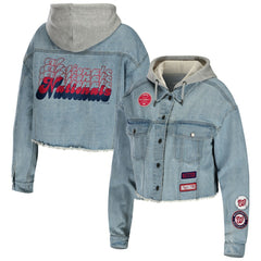 Washington Nationals WEAR by Erin Andrews Women's Hooded Button-Up Denim Jacket - MLB Discount