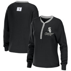 Chicago White Sox WEAR by Erin Andrews Women's Waffle Henley Long Sleeve T-Shirt - Black - MLB Online